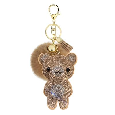 Cute Teddy Bear Pattern Crystal Car Designer Leather Keychains